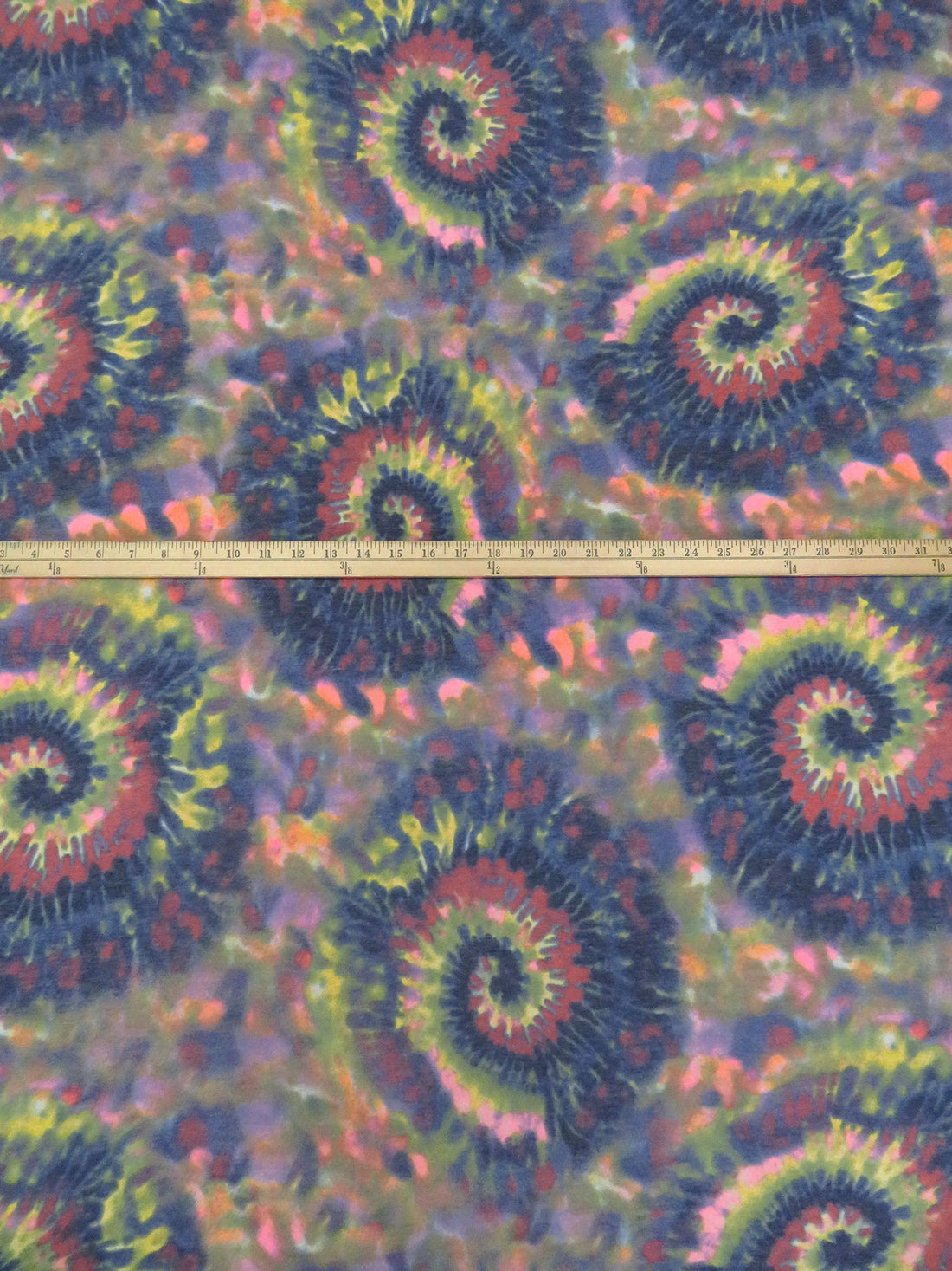 Dusty Dark Blue/Lemon/Highlighter Pink/Multi Polyester/Cotton Tie-Dyed Look Print French Terry Knit 58W