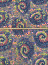 Dusty Dark Blue/Lemon/Highlighter Pink/Multi Polyester/Cotton Tie-Dyed Look Print French Terry Knit 58W