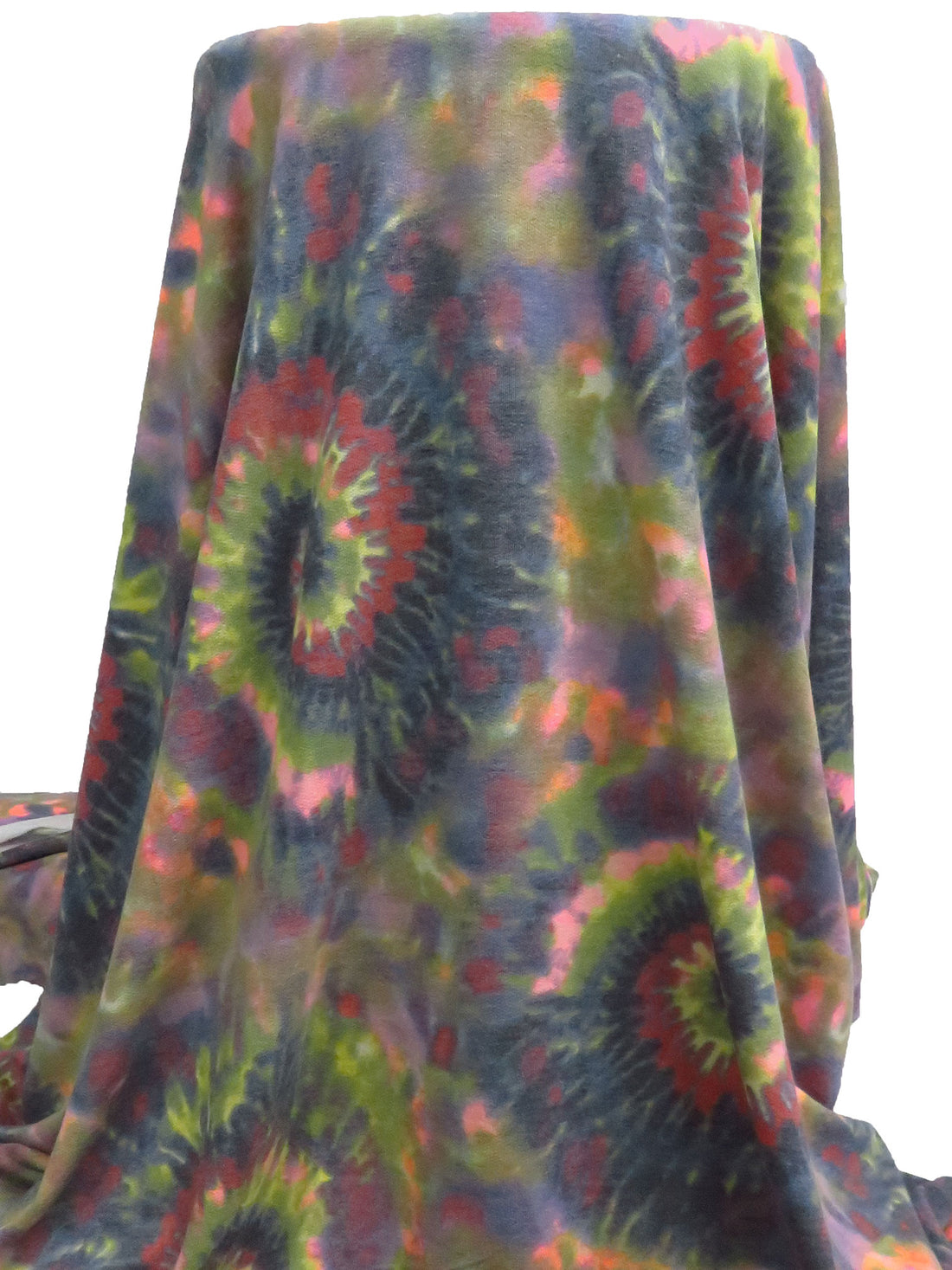 Dusty Dark Blue/Lemon/Highlighter Pink/Multi Polyester/Cotton Tie-Dyed Look Print French Terry Knit 58W