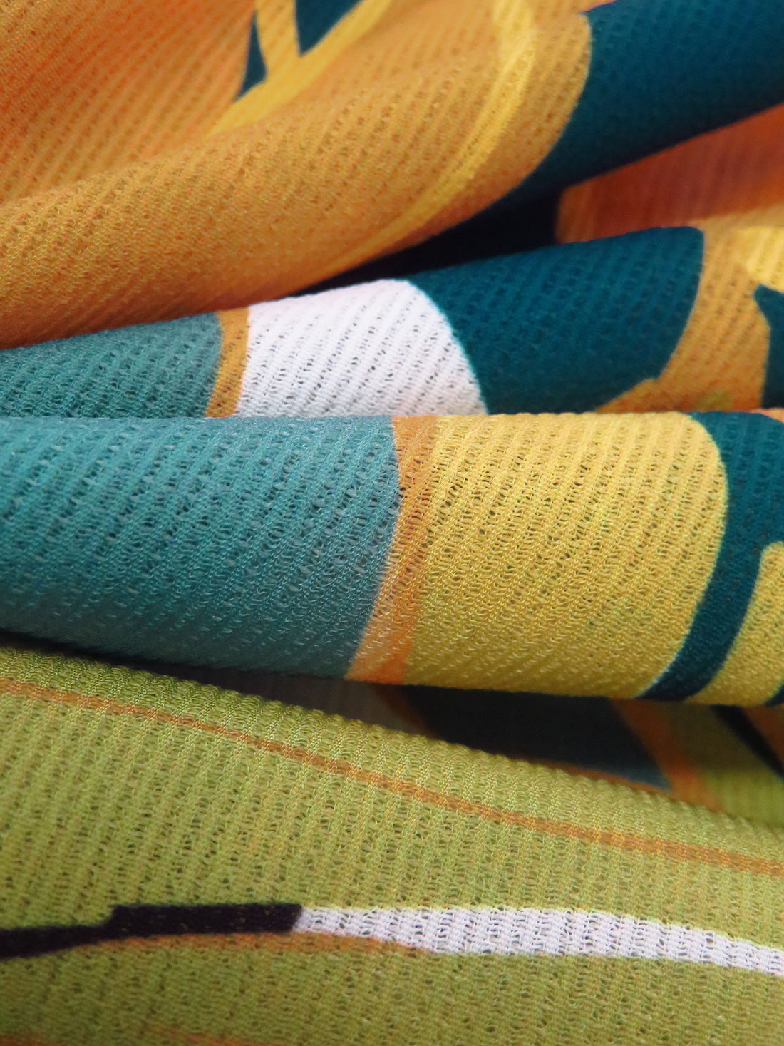 White/Teal/Goldenrod/Multi 100% Polyester Large Abstract Leaf Print Textured Blouseweight Woven - NY Designer - 58W