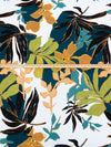 White/Teal/Goldenrod/Multi 100% Polyester Large Abstract Leaf Print Textured Blouseweight Woven - NY Designer - 58W