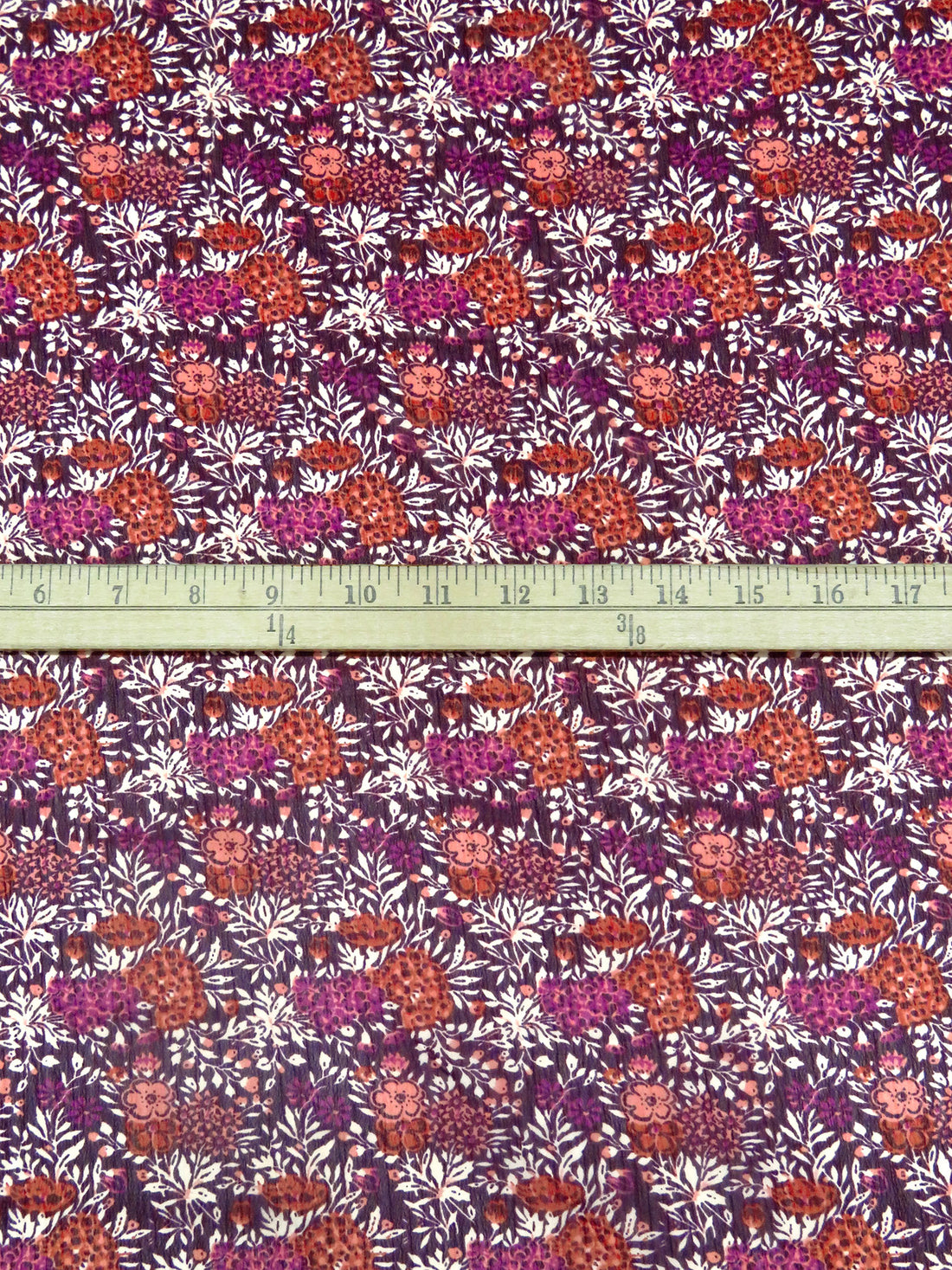 Rust/Greek Aubergine Purple/White/Multi 100% Polyester Wildflower Print Crinkle Chiffon 57W