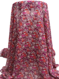 Rust/Greek Aubergine Purple/White/Multi 100% Polyester Wildflower Print Crinkle Chiffon 57W