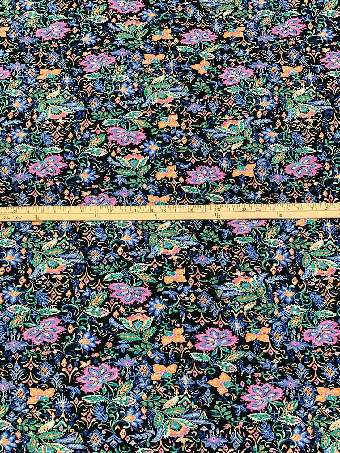 Black/Dark Powder Blue/Cool Pine/Multi Polyester/Lycra Floral Print Pleated Knit 63W