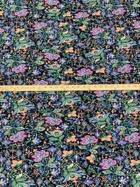Black/Dark Powder Blue/Cool Pine/Multi Polyester/Lycra Floral Print Pleated Knit 63W