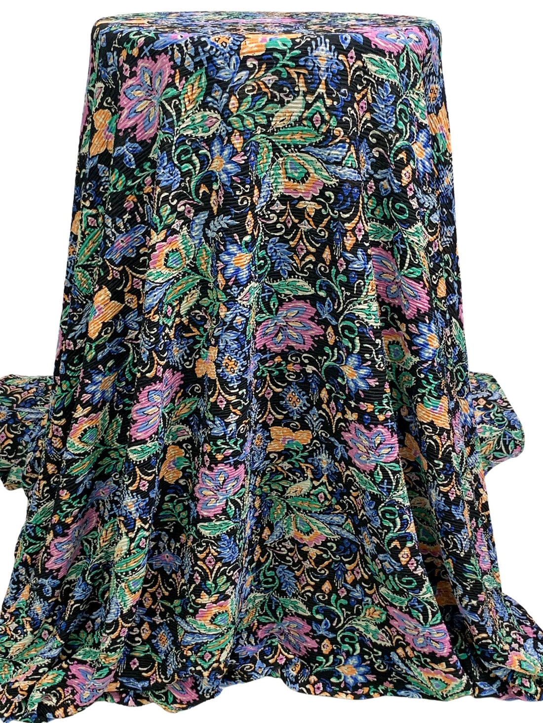 Black/Dark Powder Blue/Cool Pine/Multi Polyester/Lycra Floral Print Pleated Knit 63W