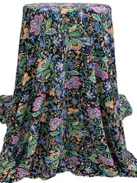 Black/Dark Powder Blue/Cool Pine/Multi Polyester/Lycra Floral Print Pleated Knit 63W