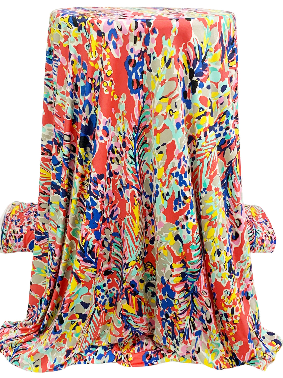 Coral/Cobalt Blue/Multi Polyester/Lycra Abstract Floral Print FTY Knit 59W