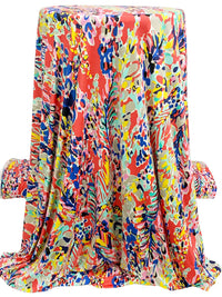 Coral/Cobalt Blue/Multi Polyester/Lycra Abstract Floral Print FTY Knit 59W