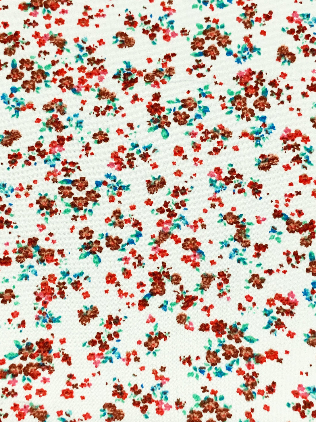 Eggshell Brick Red/Multi Polyester/Lycra Ditsy Floral Print Double Brushed Knit 62W