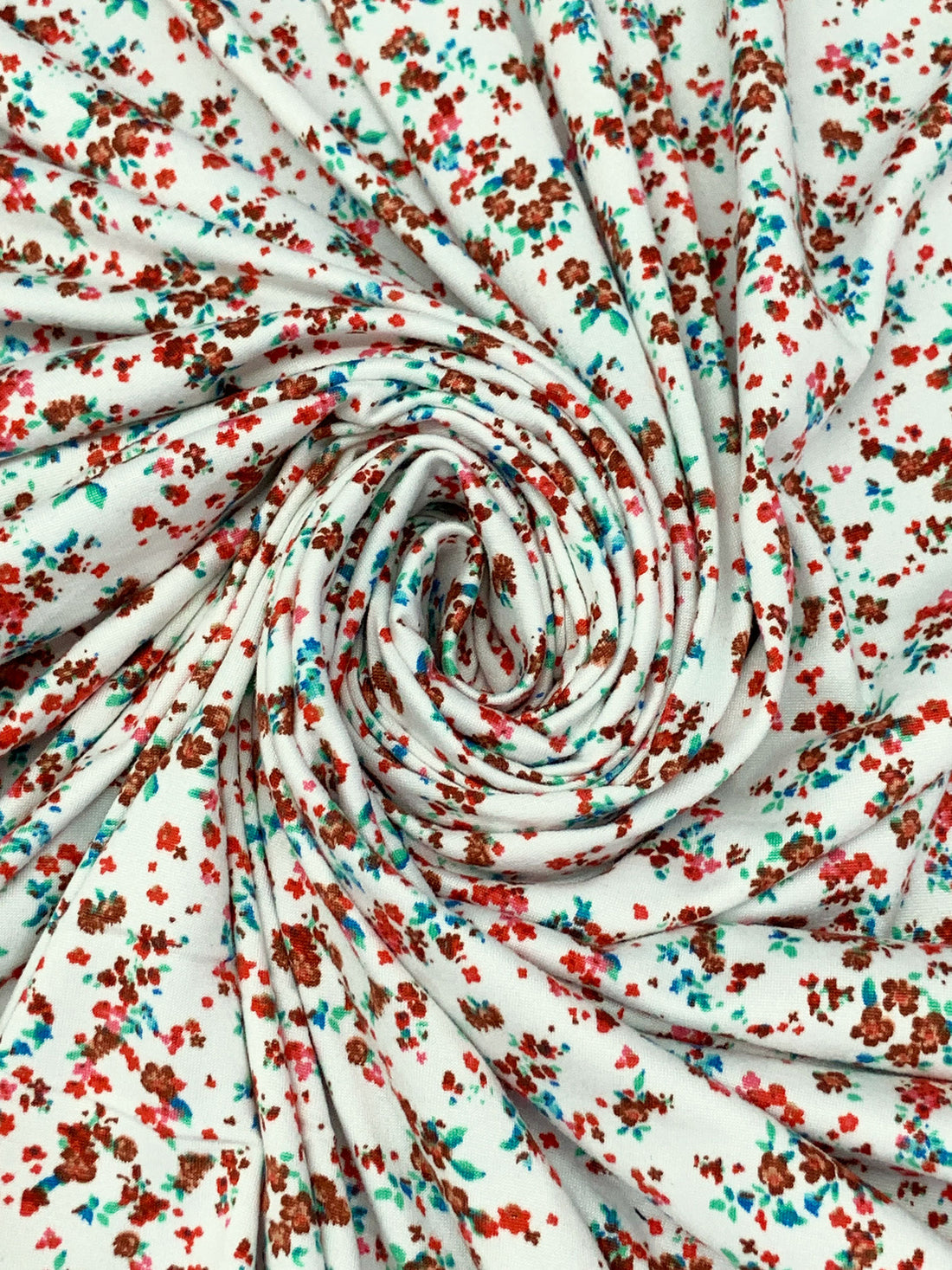 Eggshell Brick Red/Multi Polyester/Lycra Ditsy Floral Print Double Brushed Knit 62W