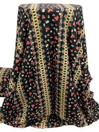 Black/Straw/Persian Red/Multi Polyester/Lycra Vertical Ditsy Floral Print Double Brushed Knit 60W