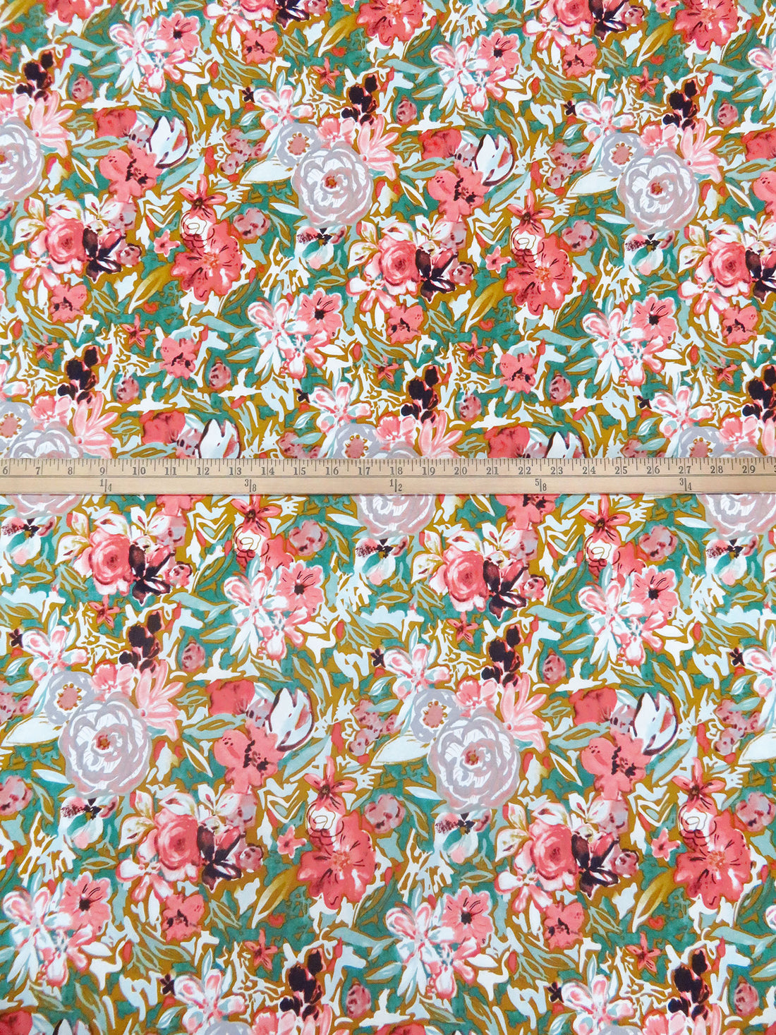 Coral Pink/Dark Teal/Bistre Brown/Multi Polyester/Lycra Abstract Floral Print DTY 58W
