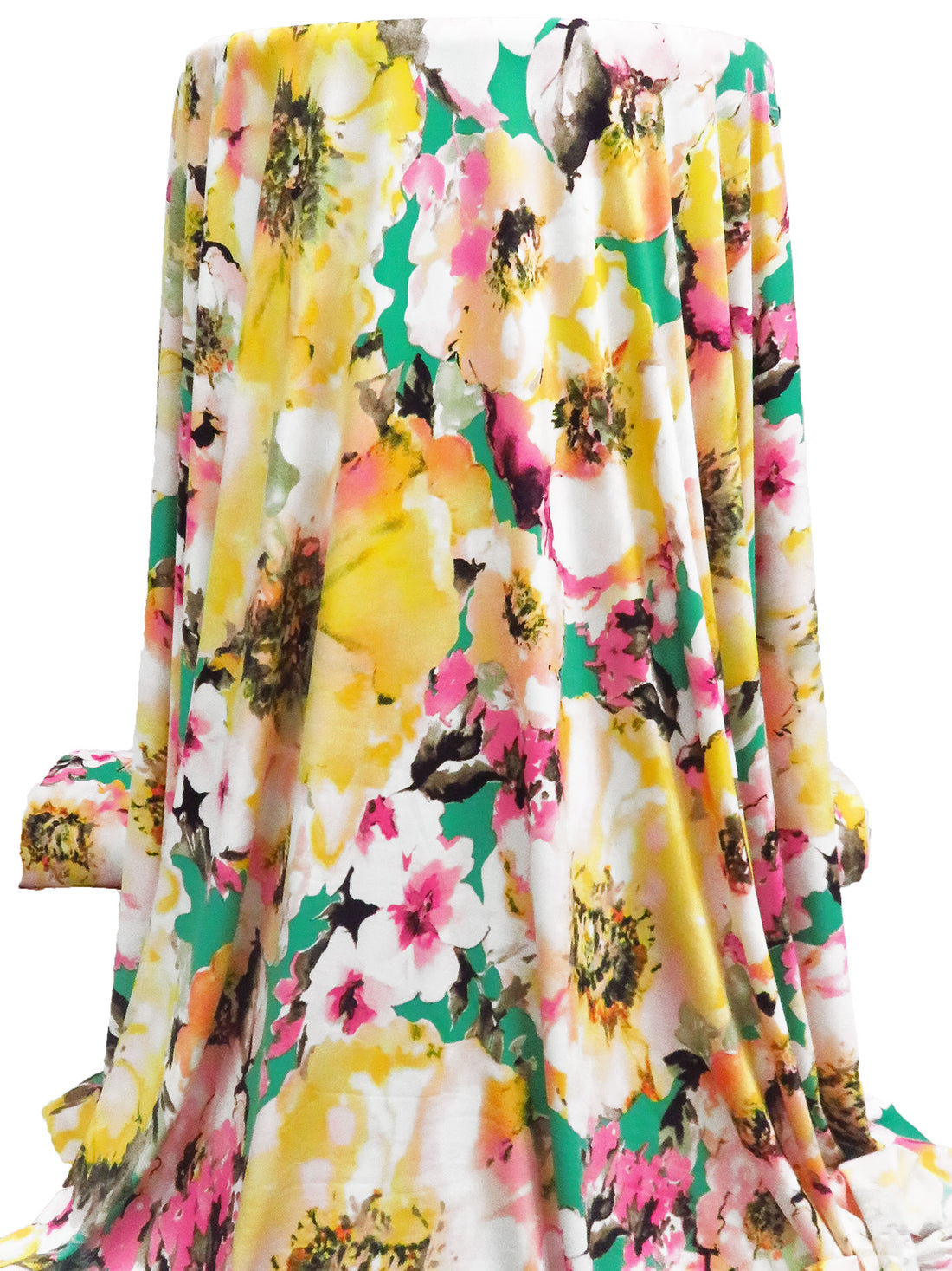 Caribbean Green/Lemon/White/Multi Polyester/Lycra Artistic Large Floral Print DTY 56W