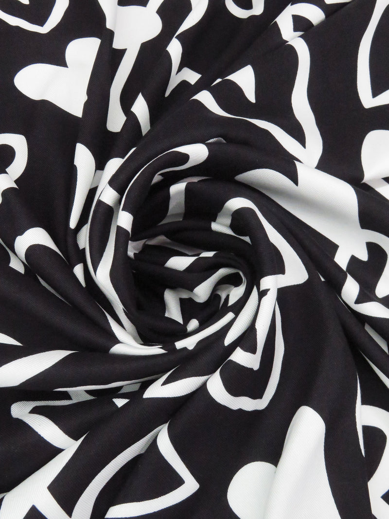 Black/White 100% Rayon Novelty Heart Print Twill Challis 56W