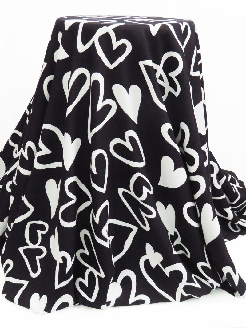 Black/White 100% Rayon Novelty Heart Print Twill Challis 56W