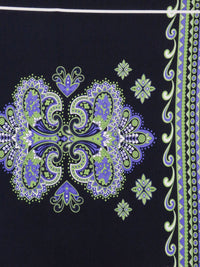 SOLD BY THE PANEL ONLY - Navy/Dark Periwinkle/Multi Polyester/Lycra Large Ornate Damask Double Border Print ITY Knit - Famous Dress Designer - 54W