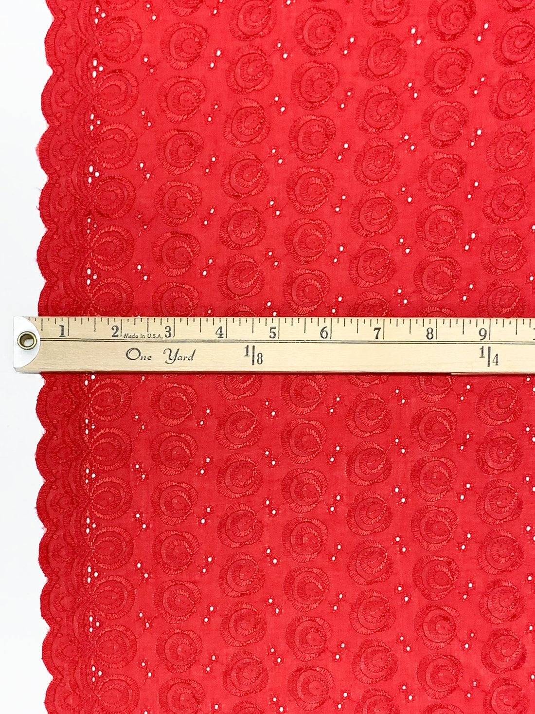 Amaranth Red Cotton/Polyester Double Scalloped Edge Novelty Eyelet Shirt Weight Woven 42W