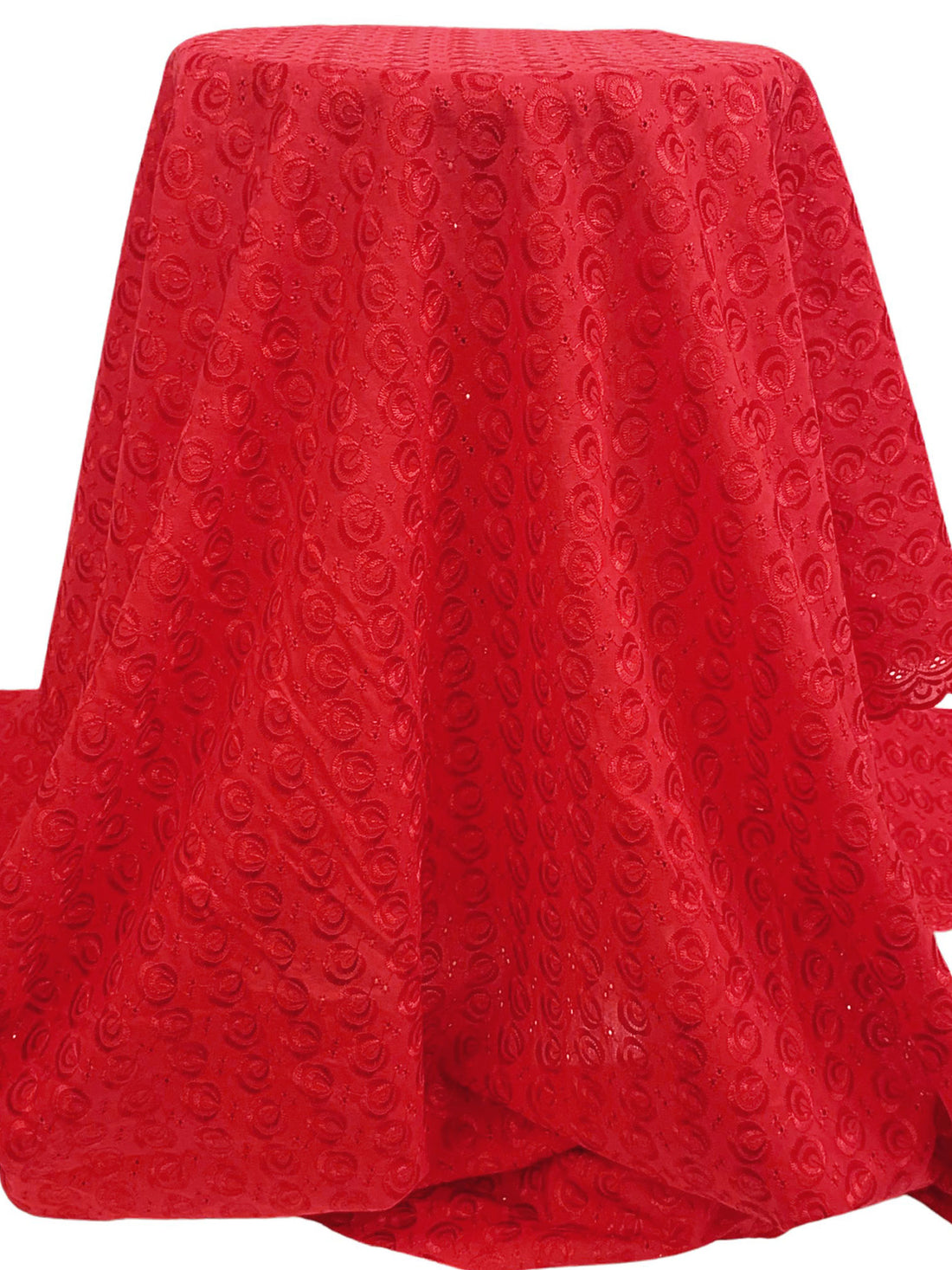 Amaranth Red Cotton/Polyester Double Scalloped Edge Novelty Eyelet Shirt Weight Woven 42W