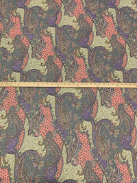 Wisteria/Dark Salmon/Dark Silver/Multi Cotton/Polyurethane Ornate Paisley Scrolls Print Laminated Cotton Woven 43W