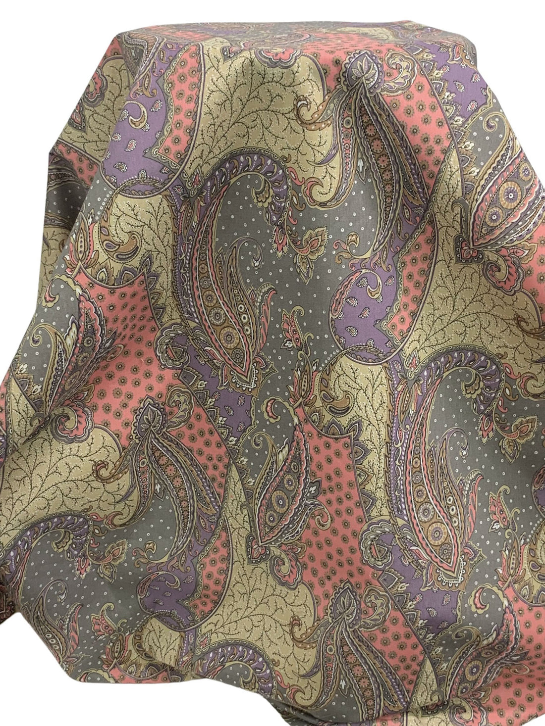 Wisteria/Dark Salmon/Dark Silver/Multi Cotton/Polyurethane Ornate Paisley Scrolls Print Laminated Cotton Woven 43W