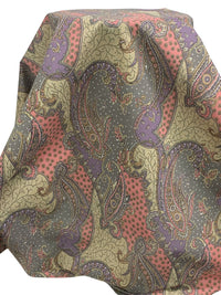 Wisteria/Dark Salmon/Dark Silver/Multi Cotton/Polyurethane Ornate Paisley Scrolls Print Laminated Cotton Woven 43W