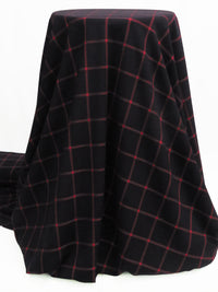 Black/Barn Red Polyester/Rayon/Lycra Windowpane Plaid Stretch Suiting - Famous Dress Designer - 56W