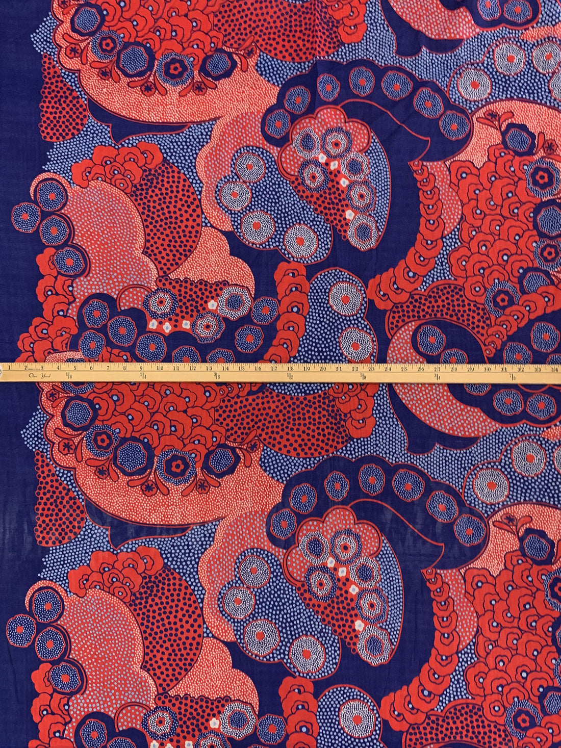 Dark Royal Blue/Fire Opal/Multi 100% Rayon Large Ornate Print Voile 52W