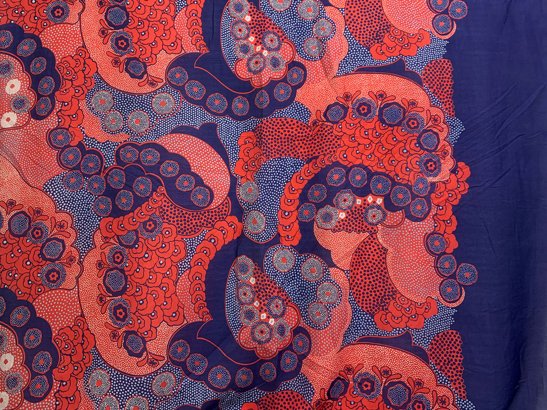 Dark Royal Blue/Fire Opal/Multi 100% Rayon Large Ornate Print Voile 52W