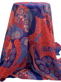 Dark Royal Blue/Fire Opal/Multi 100% Rayon Large Ornate Print Voile 52W