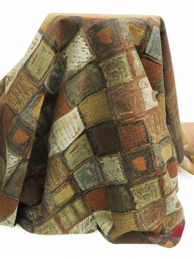 Olive/Biscuit Brown/Cinnamon/Multi Cotton/Rayon/Polyester Novelty Tile Design Tapestry Upholstery Fabric 58W