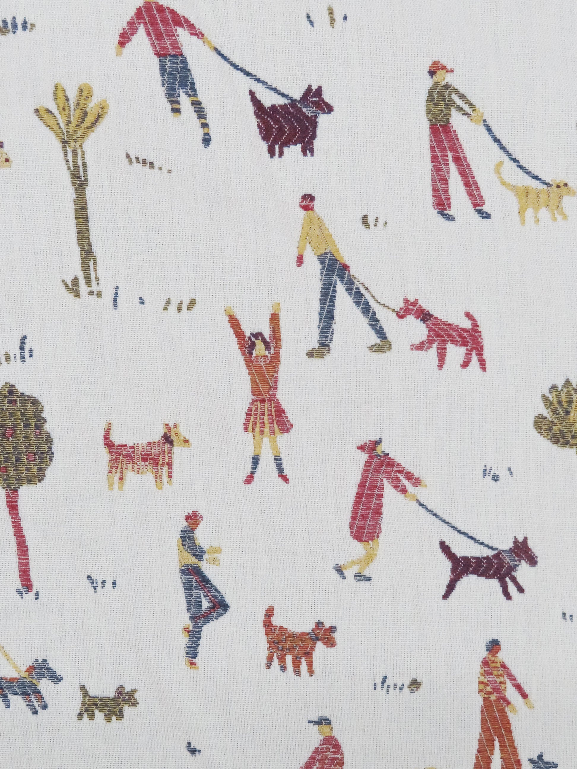 Eggshell/Crismon/Goldenrod/Multi 100% Rayon Dog Walker Design Tapestry  Upholstery Fabric 54W