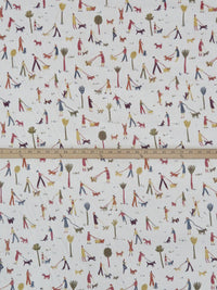 Eggshell/Crismon/Goldenrod/Multi 100% Rayon Dog Walker Design Tapestry Upholstery Fabric 54W