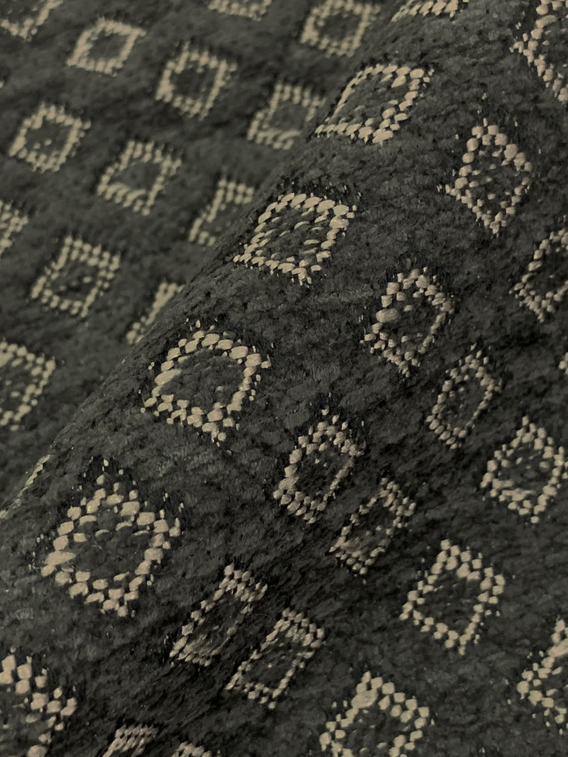 Dark Vista Gray/Light Taupe/Black 100% Polyester Diamond Weave Design Chenille Tapestry Upholstery Fabric 56W