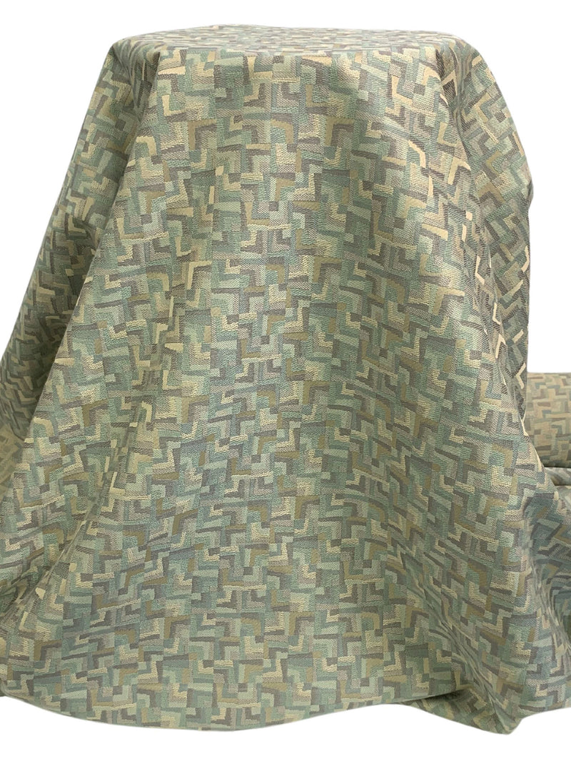 Iron Gray/Dark Tan/Golden Wheat/Multi Cotton/Rayon/Polyester Novelty Geometric Tile Design Tapestry Upholstery Fabric 55W