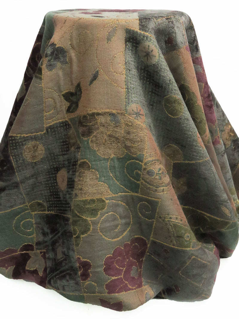 Taupe/Forest Green/Vegas Gold/Multi Polyester/Rayon Patchwork Floral Design Chenille Tapestry Upholstery Fabric 54W