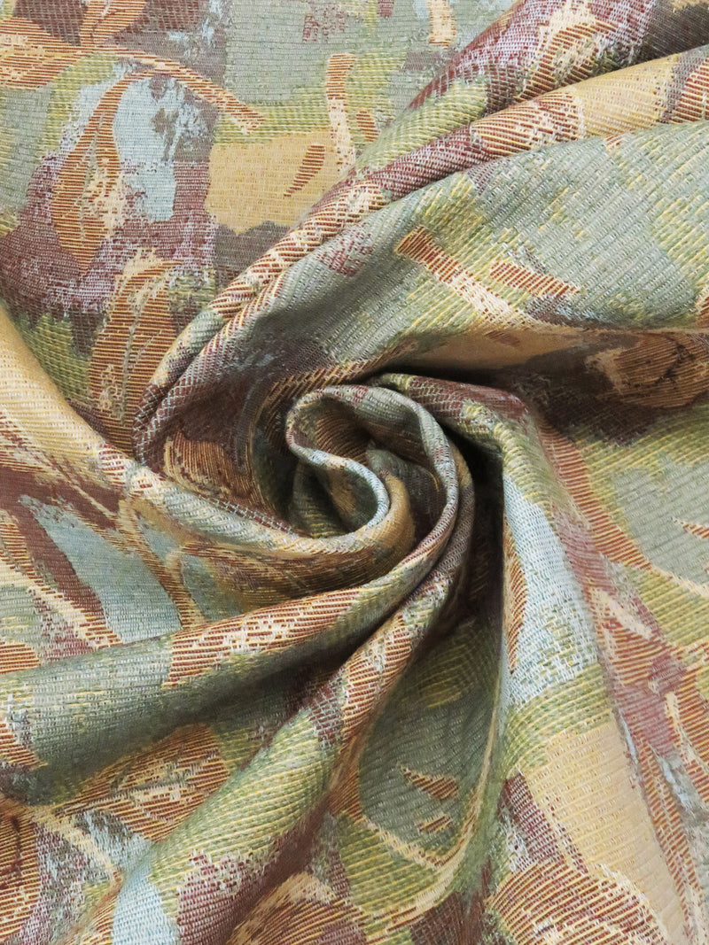 Dijon Gold/Spring Bud Green/Dusty Cerulean/Multi Polyester/Cotton/Rayon Patchwork Floral Design Tapestry Upholstery Fabric 56W