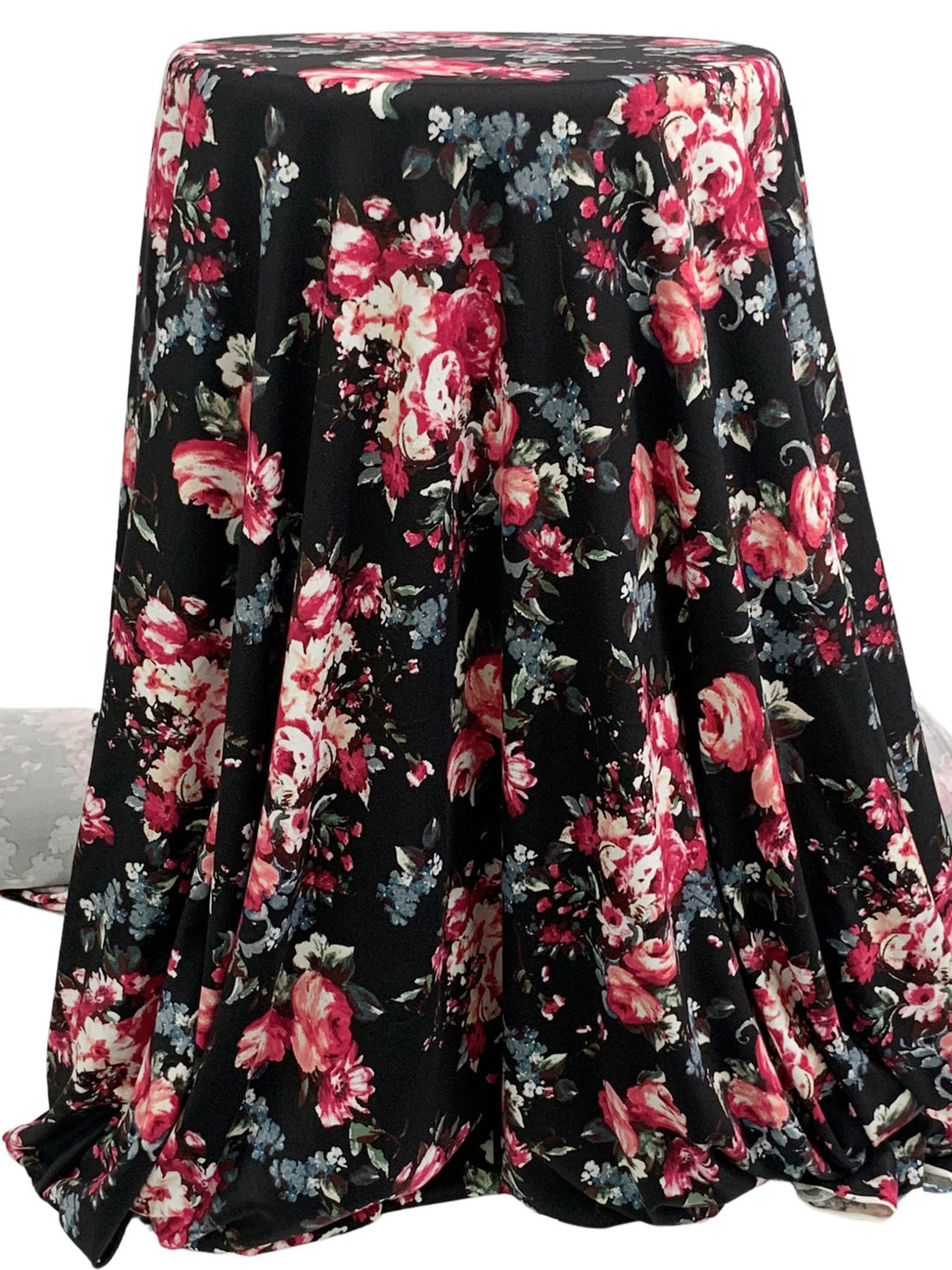 Black/Raspberry/White/Multi Polyester/Lycra Floral Print Double Brushed Knit 62W