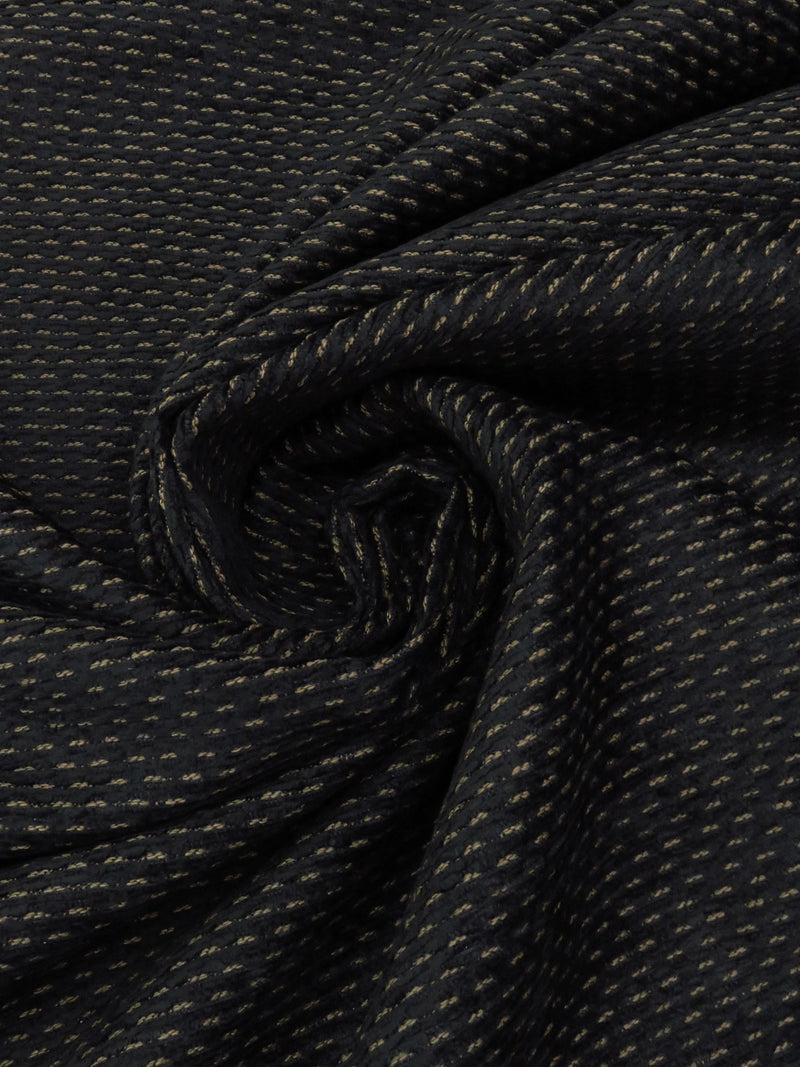 Cast Iron Black/Willow Brown Polyester/Cotton/Rayon Horizontal Dashed Stripe Chenille Tapestry Upholstery Fabric 54W