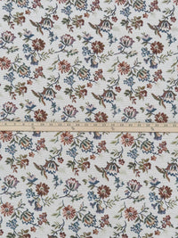 Eggshell/Sapphire/Dark Crimson/Multi Polyester/Cotton/Rayon Ornate Floral Design Tapestry Upholstery Fabric 56W