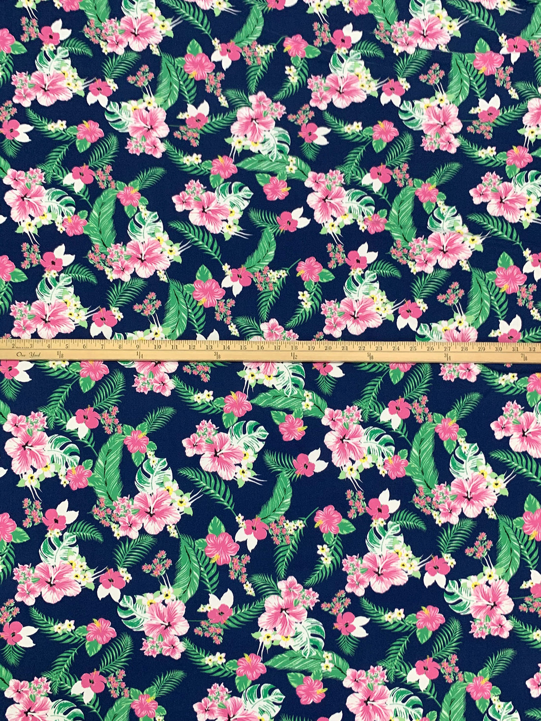 Navy/Medium Sea Green/White/Multi Polyester/Lycra Floral Print Double Brushed Knit 60W