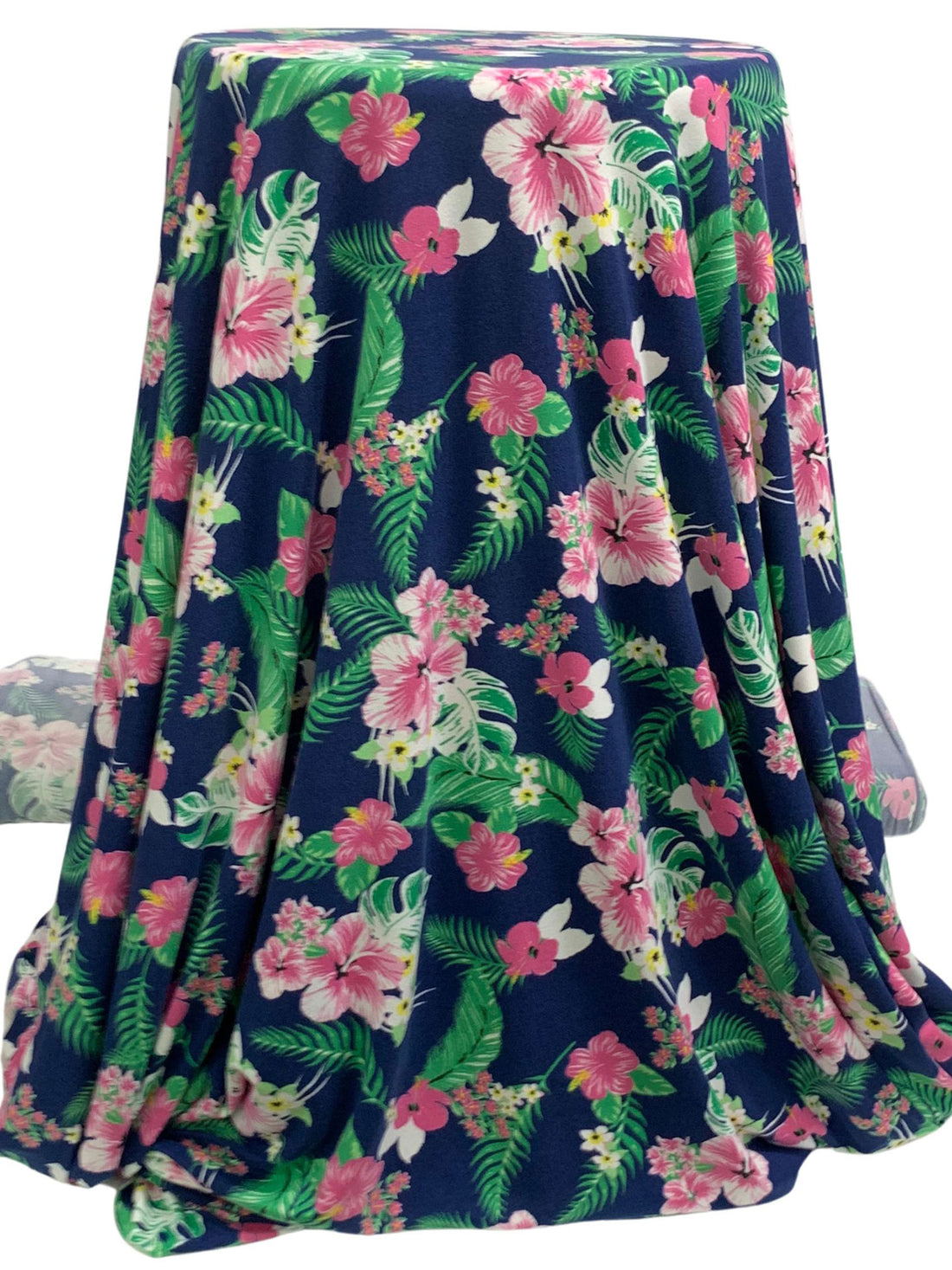 Navy/Medium Sea Green/White/Multi Polyester/Lycra Floral Print Double Brushed Knit 60W