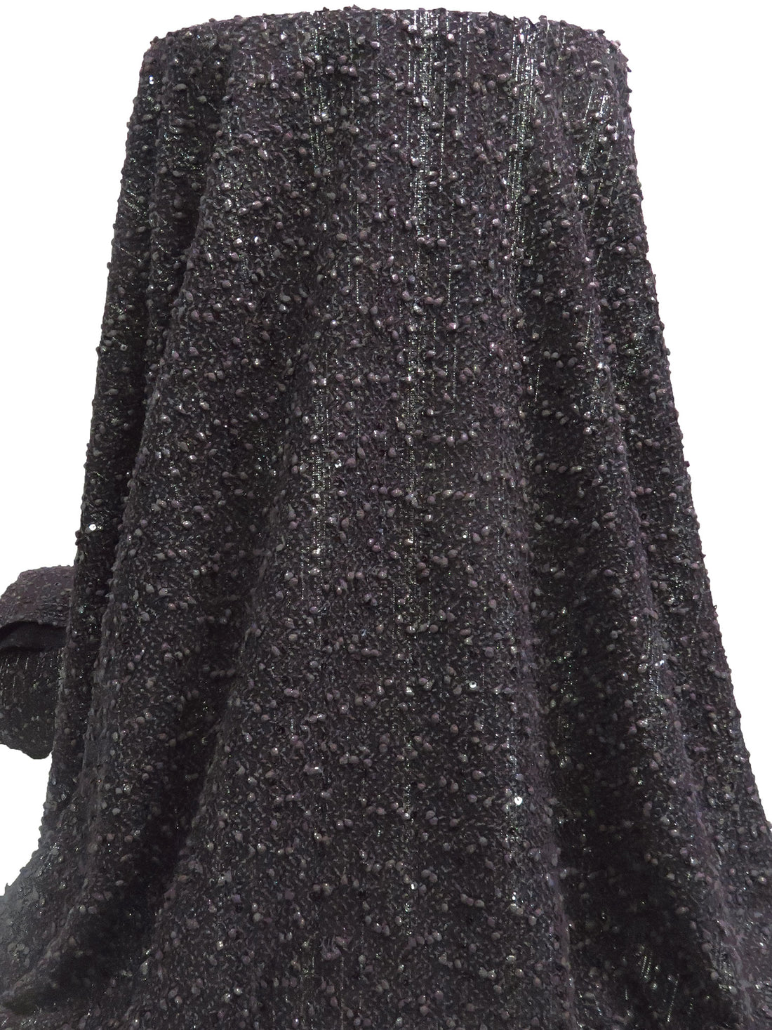 Dark Mauve Gray/Midnight Purplish-Gray Polyester/Cotton Textured Zig-Zag Weave With Sequins & Foil Boucle Sweater Knit 53W