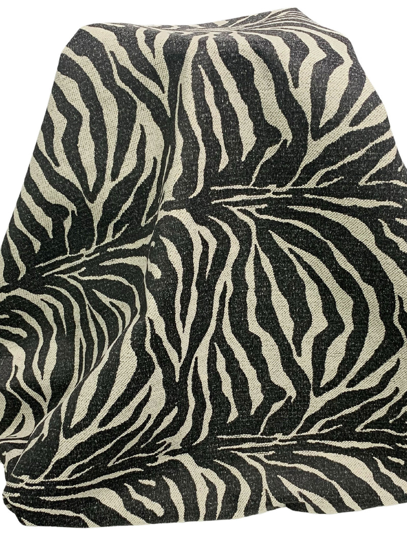 Black/Ivory 100% Polyester Zebra Design Chenille Tapestry Upholstery Fabric 54W