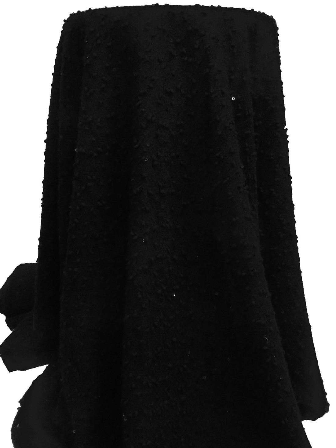 Pitch Black Polyester/Cotton Textured Zig-Zag Weave With Sequins Boucle Sweater Knit 53W