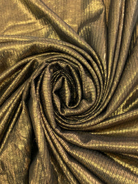 Metallic Gold/Black Polyester/Lycra 3x1 Foil Print Rib Knit - NY Designer - 58W