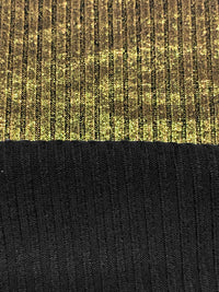 Metallic Gold/Black Polyester/Lycra 3x1 Foil Print Rib Knit - NY Designer - 58W