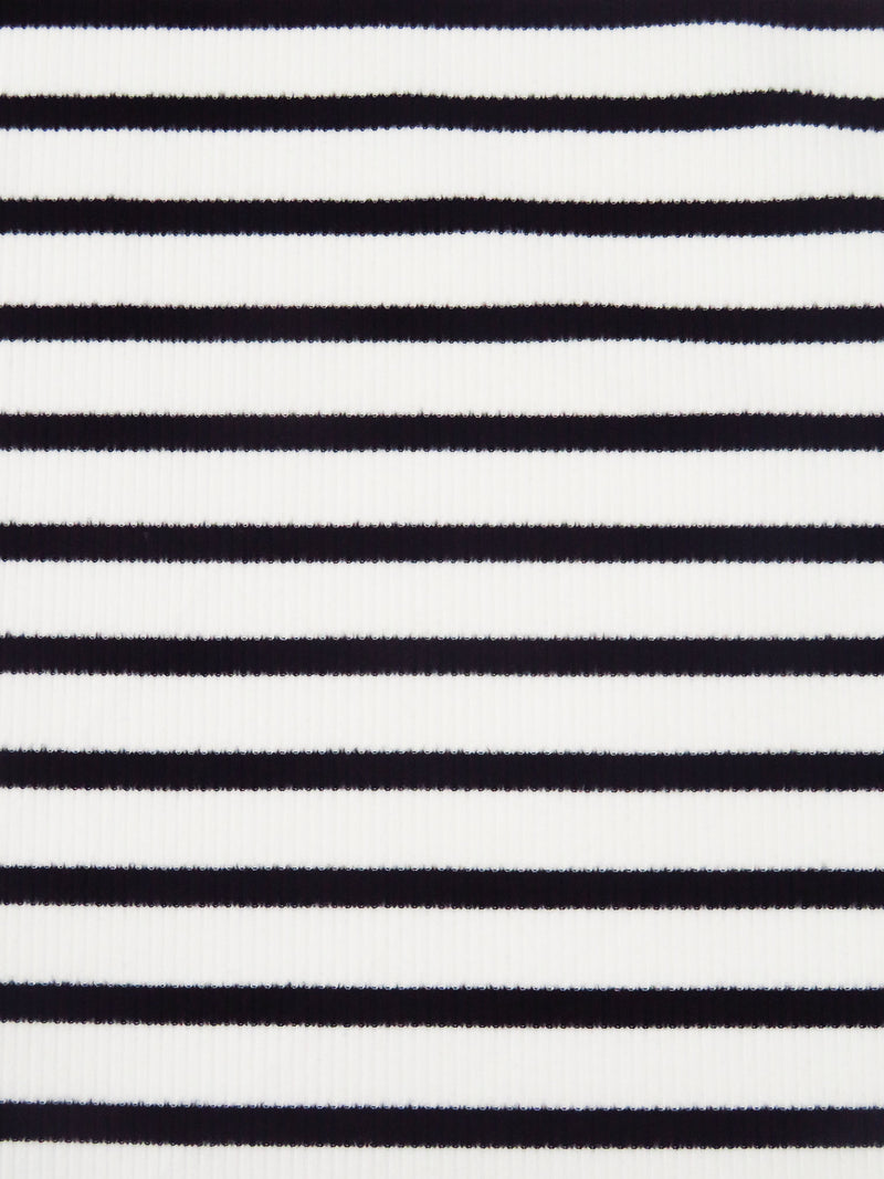 White/Black Polyester/Lycra Horizontal Stripe Weave 1x1 Rib Knit - NY Designer - 56W