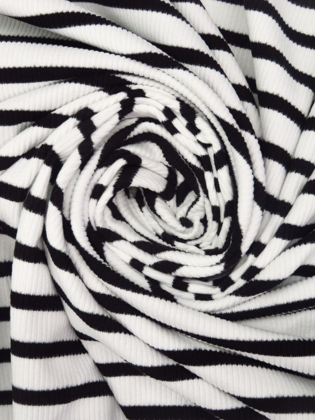 White/Black Polyester/Lycra Horizontal Stripe Weave 1x1 Rib Knit - NY Designer - 56W