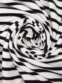 White/Black Polyester/Lycra Horizontal Stripe Weave 1x1 Rib Knit - NY Designer - 56W